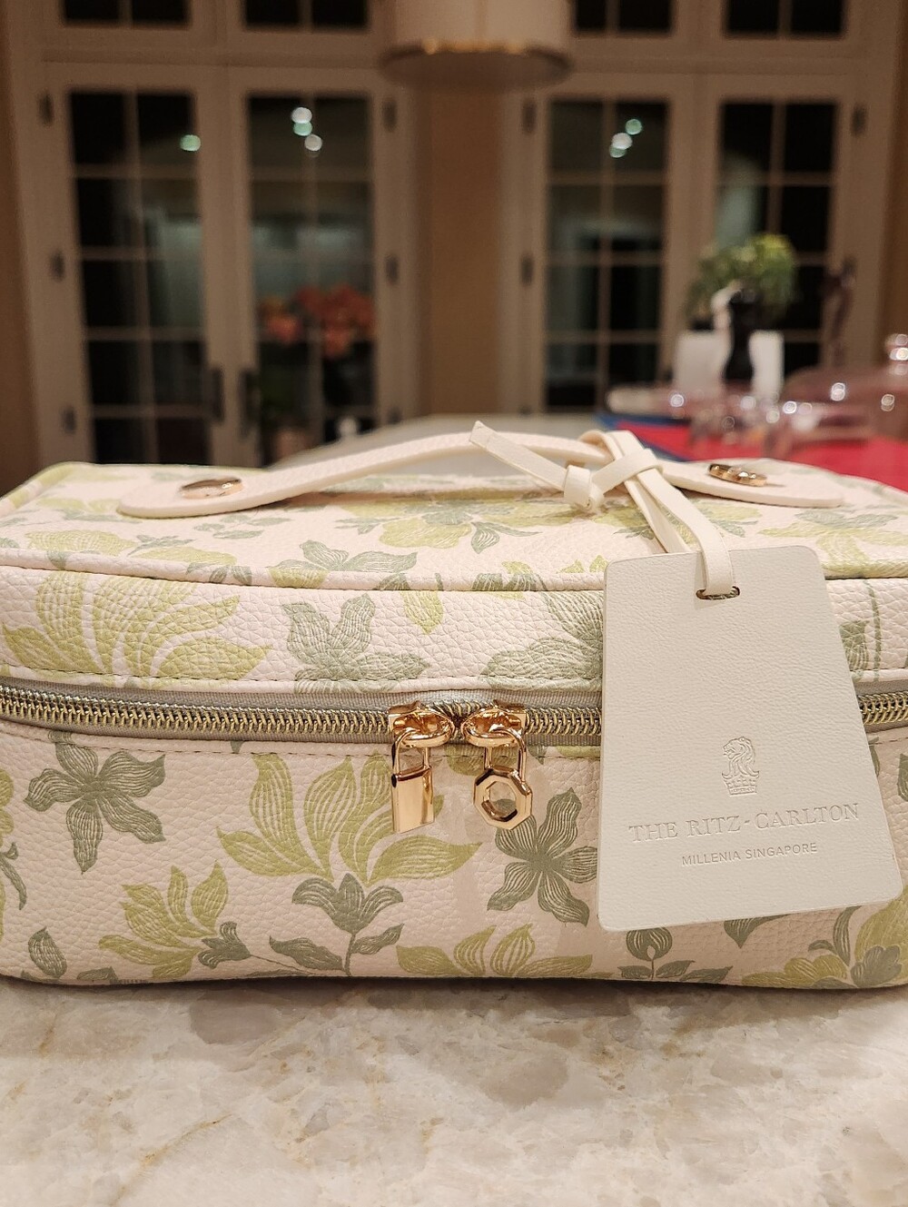The Ritz-Carlton Green Gold Pebbled Leather Cosmetic Toiletry Case